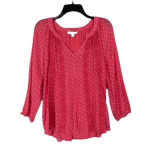 Women's Counterparts Coral Blouse Polka Dots Size XL Flowy Lightweight Comfy